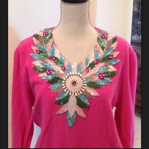 VINTAGE 80's Pink Angora Sequined Sweater L RARE!!